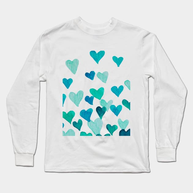 Valentine’s Day Watercolor Hearts – turquoise Long Sleeve T-Shirt by wackapacka